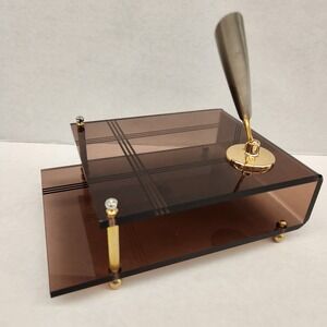 Vintage 70s Purple Acrylic Desk Organizer Pen Holder stationary Office Japan mcm